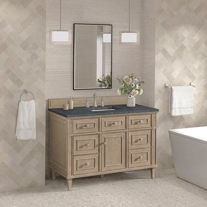 James Martin - Lorelai 48" Single Vanity, Whitewashed Oak w/ 3 CM Parisien Bleu Silestone Top - 424-V48-WWO-3PBL view 4