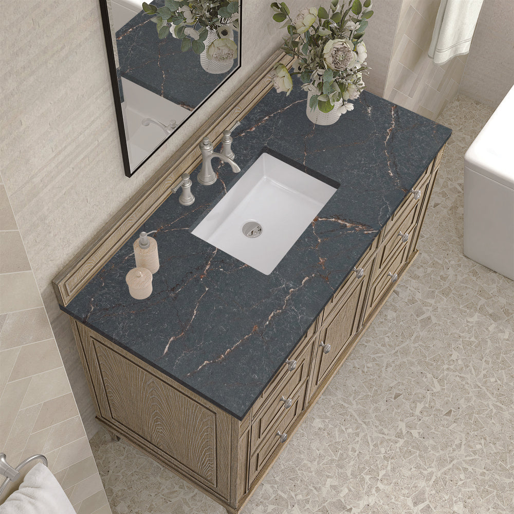 James Martin - Lorelai 48" Single Vanity, Whitewashed Oak w/ 3 CM Parisien Bleu Silestone Top - 424-V48-WWO-3PBL view 7