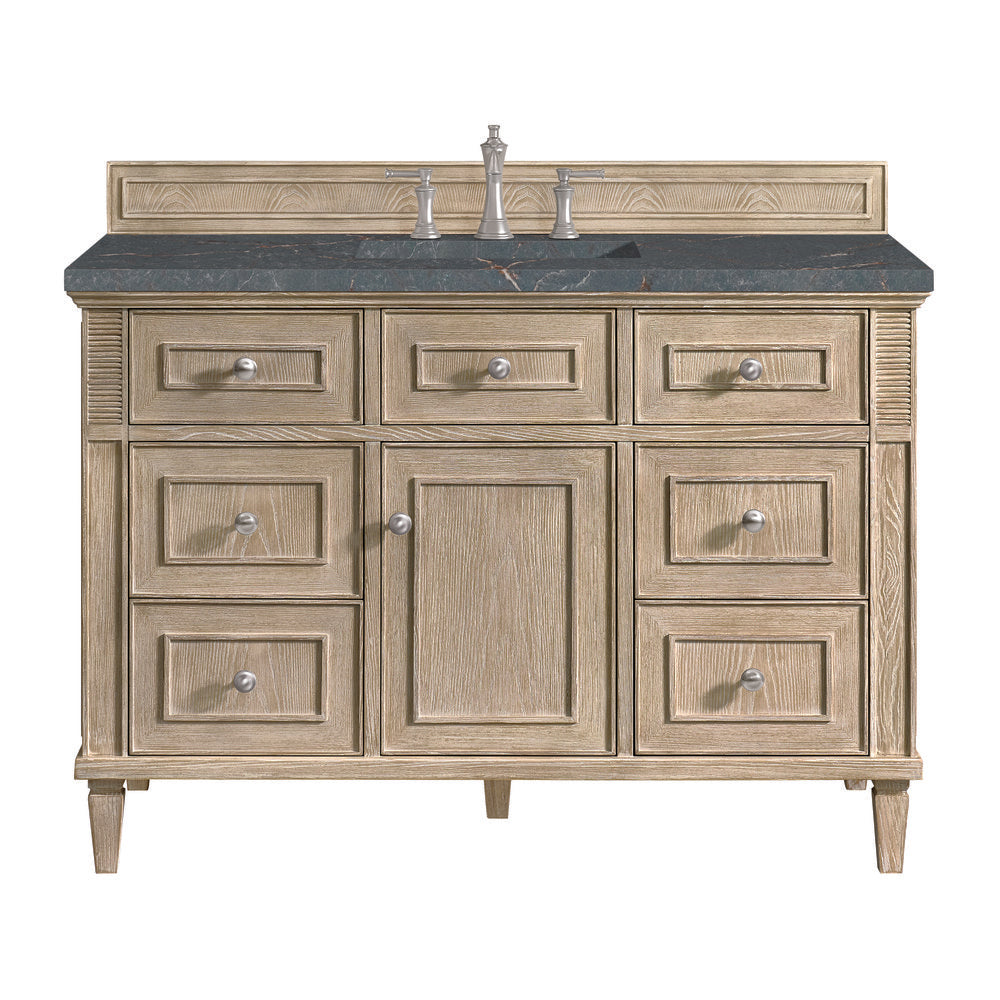 James Martin - Lorelai 48" Single Vanity, Whitewashed Oak w/ 3 CM Parisien Bleu Silestone Top w/FreePower Wireless Charger - 424-V48-WWO-FPBL view 1