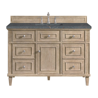 James Martin - Lorelai 48" Single Vanity, Whitewashed Oak w/ 3 CM Parisien Bleu Silestone Top w/FreePower Wireless Charger - 424-V48-WWO-FPBL view 1