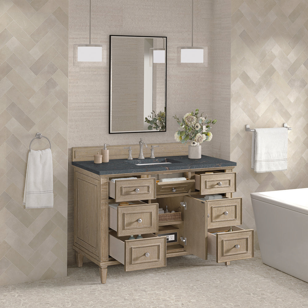 James Martin - Lorelai 48" Single Vanity, Whitewashed Oak w/ 3 CM Parisien Bleu Silestone Top w/FreePower Wireless Charger - 424-V48-WWO-FPBL view 6