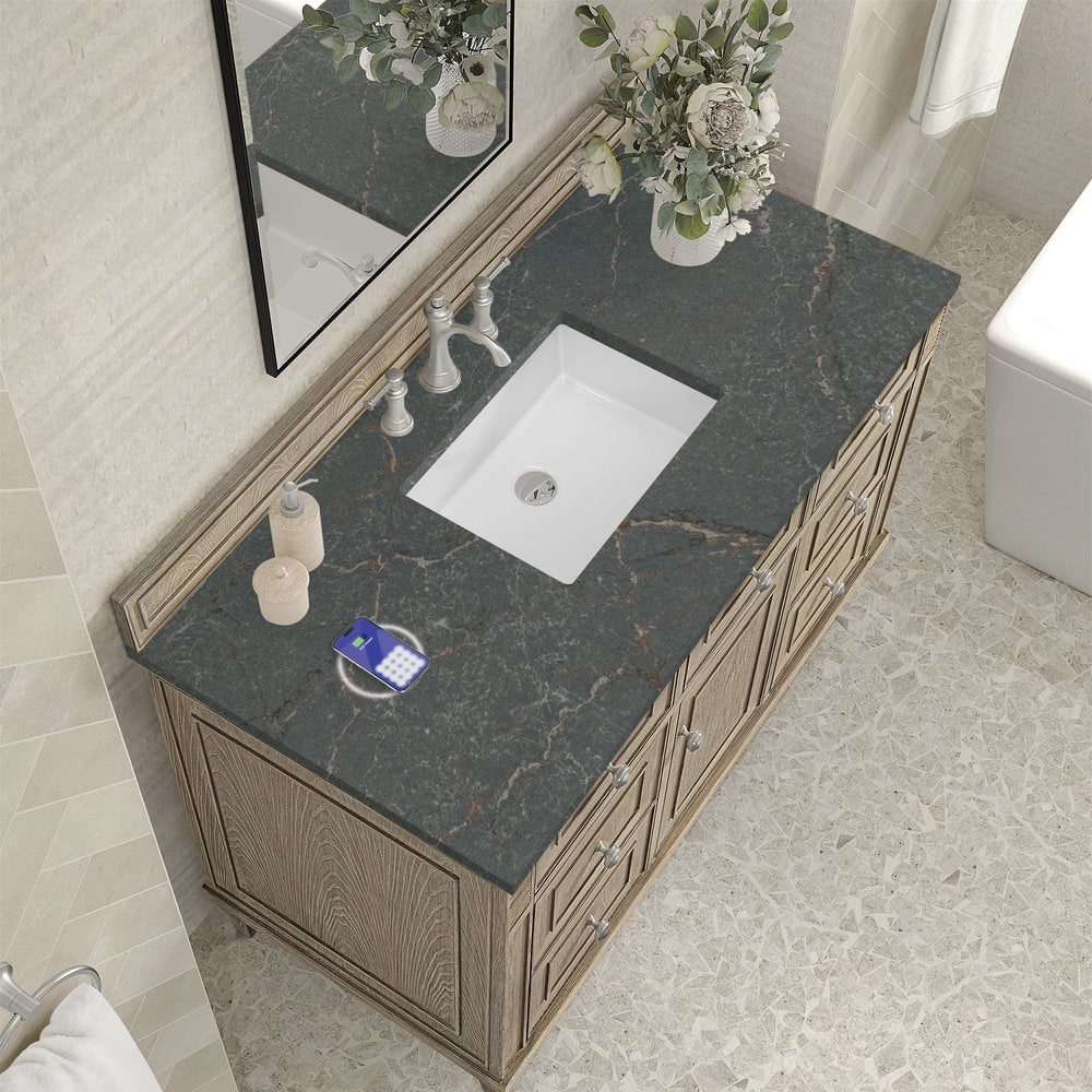James Martin - Lorelai 48" Single Vanity, Whitewashed Oak w/ 3 CM Parisien Bleu Silestone Top w/FreePower Wireless Charger - 424-V48-WWO-FPBL view 8