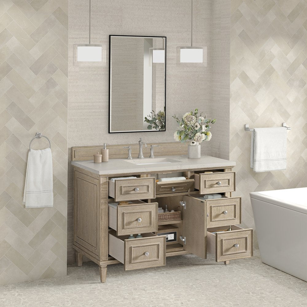 James Martin - Lorelai 48" Single Vanity, Whitewashed Oak, w/ 3 CM Siberian Silestone Top w/FreePower Wireless Charger - 424-V48-WWO-FSFR view 5