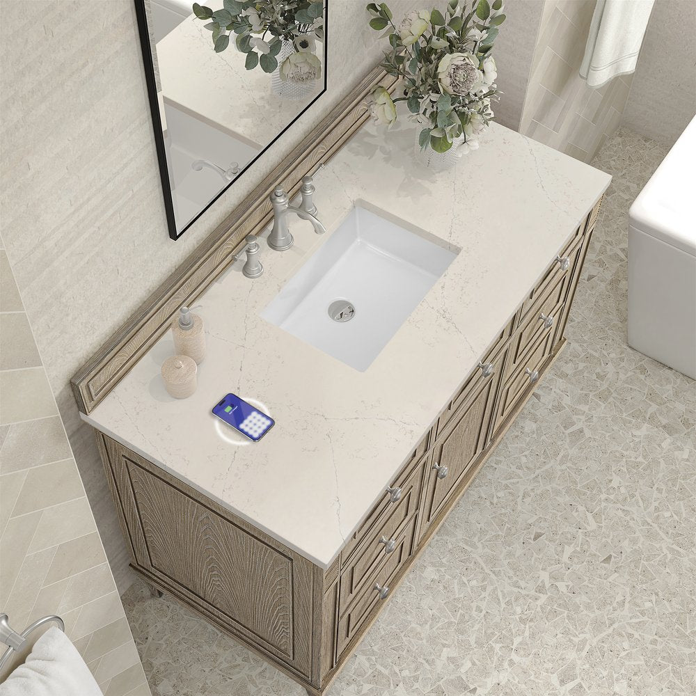 James Martin - Lorelai 48" Single Vanity, Whitewashed Oak, w/ 3 CM Siberian Silestone Top w/FreePower Wireless Charger - 424-V48-WWO-FSFR view 7