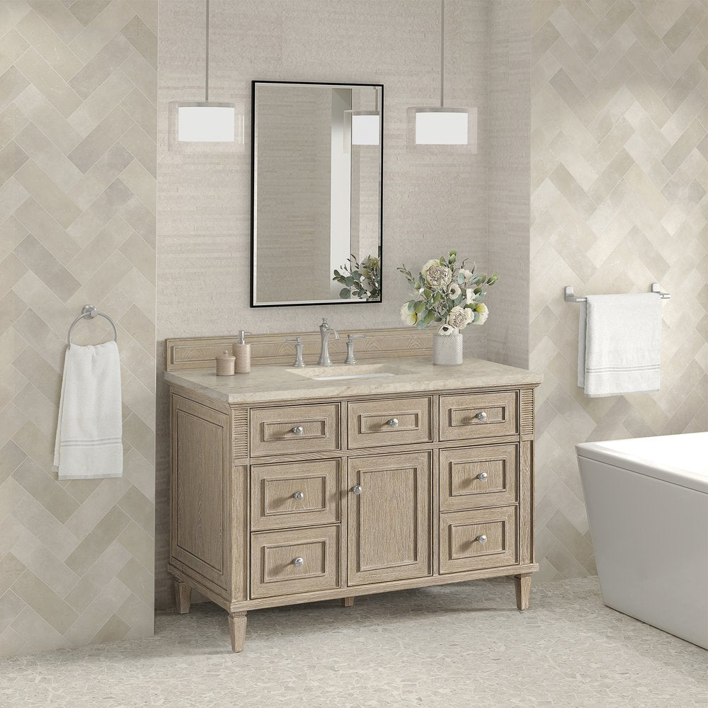 James Martin - Lorelai 48" Single Vanity, Whitewashed Oak, w/ 3 CM Tajnar Eclos Top - 424-V48-WWO-3TJR view 4