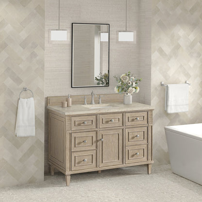 James Martin - Lorelai 48" Single Vanity, Whitewashed Oak, w/ 3 CM Tajnar Eclos Top w/FreePower Wireless Charger - 424-V48-WWO-FTJR view 4