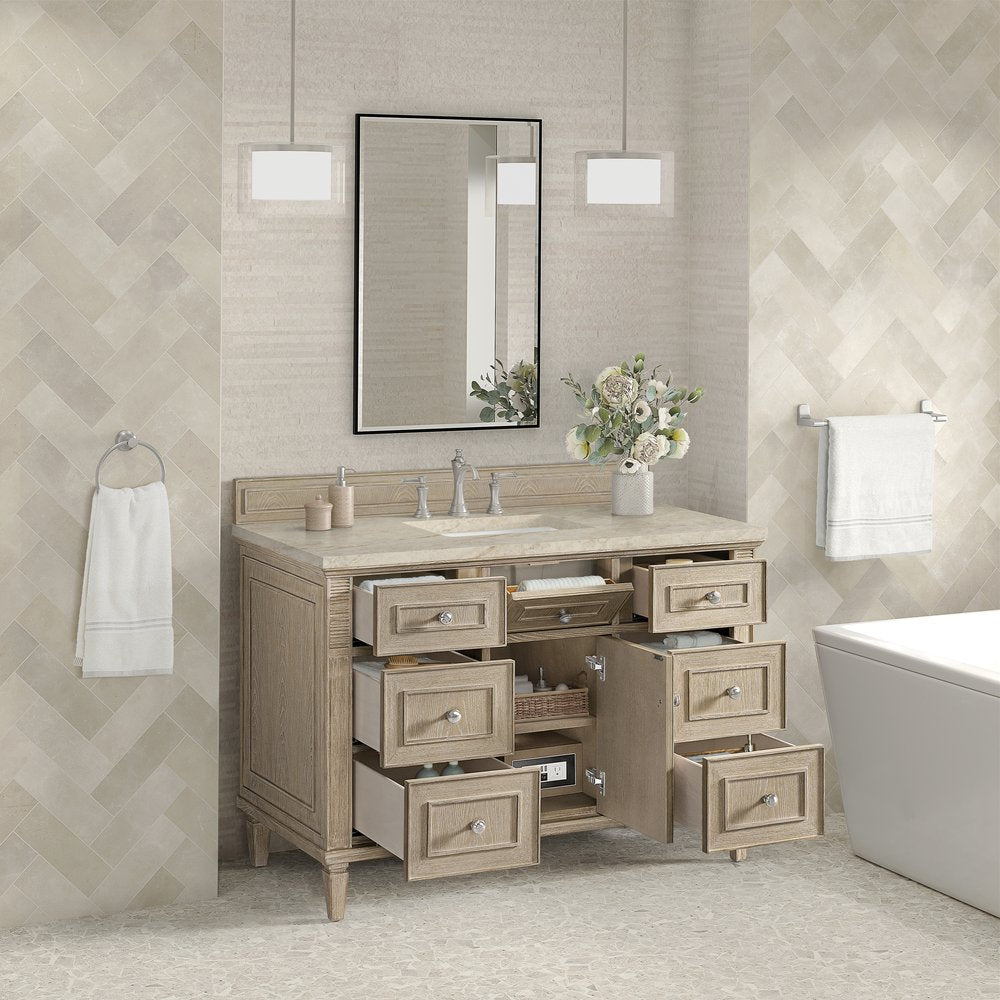 James Martin - Lorelai 48" Single Vanity, Whitewashed Oak, w/ 3 CM Tajnar Eclos Top w/FreePower Wireless Charger - 424-V48-WWO-FTJR view 5