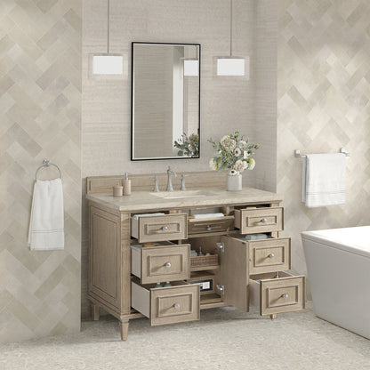 James Martin - Lorelai 48" Single Vanity, Whitewashed Oak, w/ 3 CM Tajnar Eclos Top w/FreePower Wireless Charger - 424-V48-WWO-FTJR view 5
