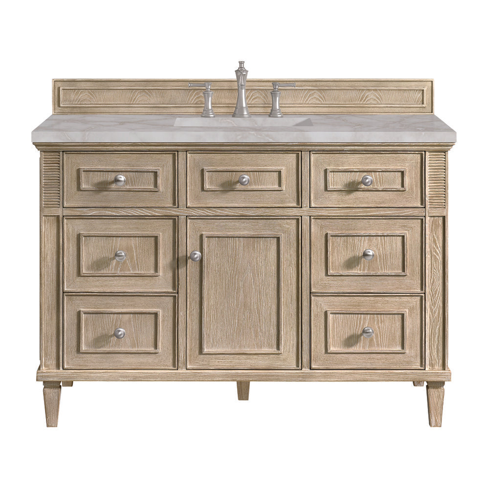 James Martin - Lorelai 48" Single Vanity, Whitewashed Oak w/ 3 CM Victorian Silver Silestone Top - 424-V48-WWO-3VSL view 1