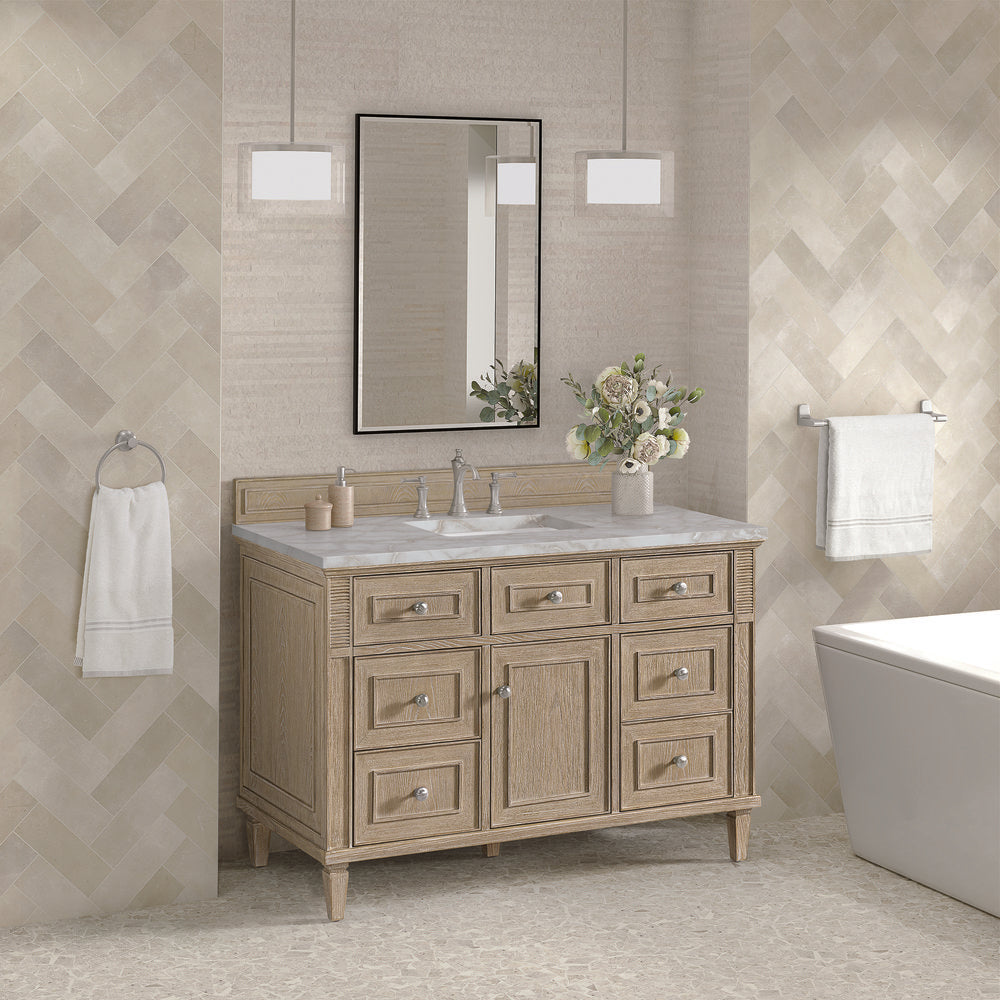 James Martin - Lorelai 48" Single Vanity, Whitewashed Oak w/ 3 CM Victorian Silver Silestone Top - 424-V48-WWO-3VSL view 4