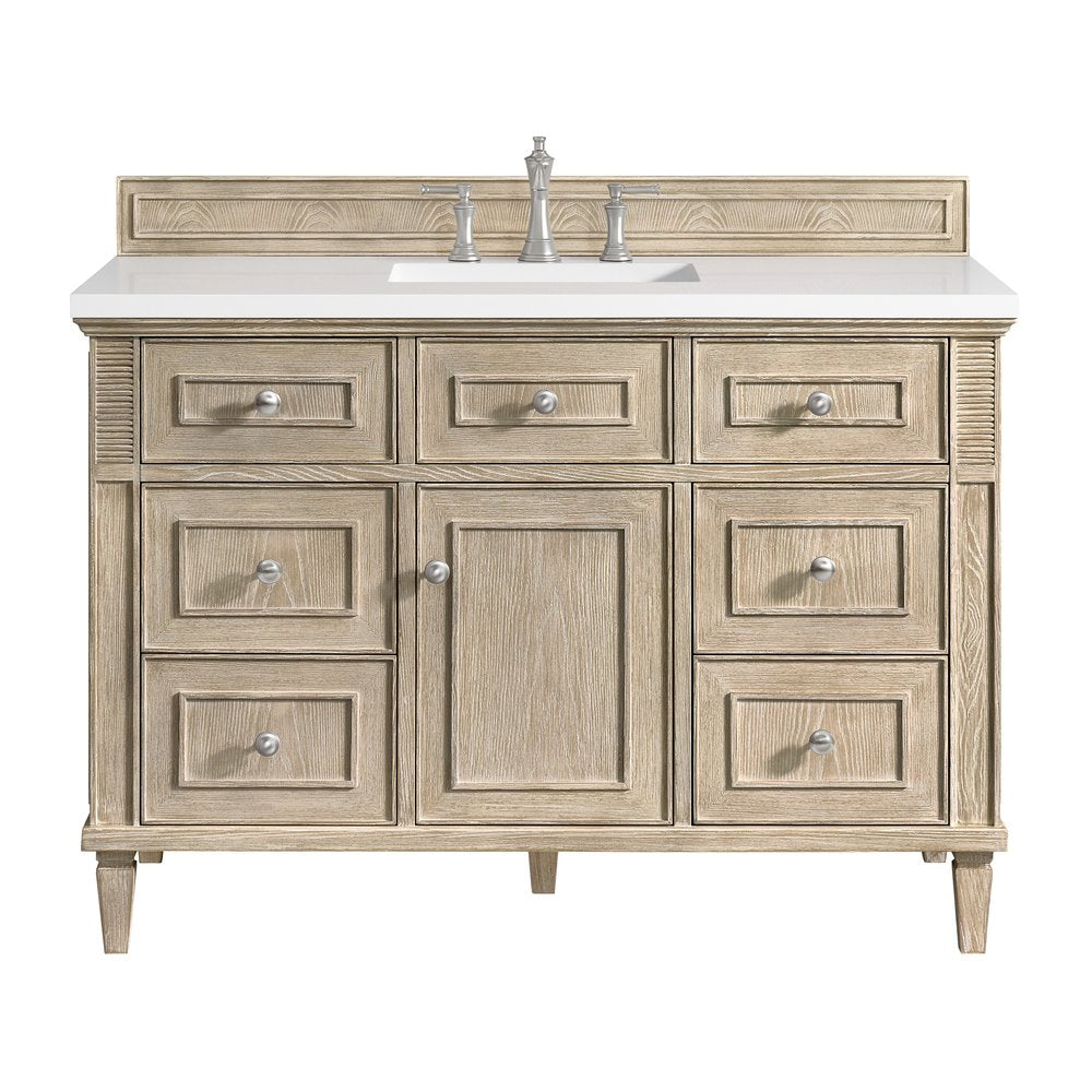 James Martin - Lorelai 48" Single Vanity, Whitewashed Oak w/ 3 CM White Zeus Silestone Top - 424-V48-WWO-3WZ view 1