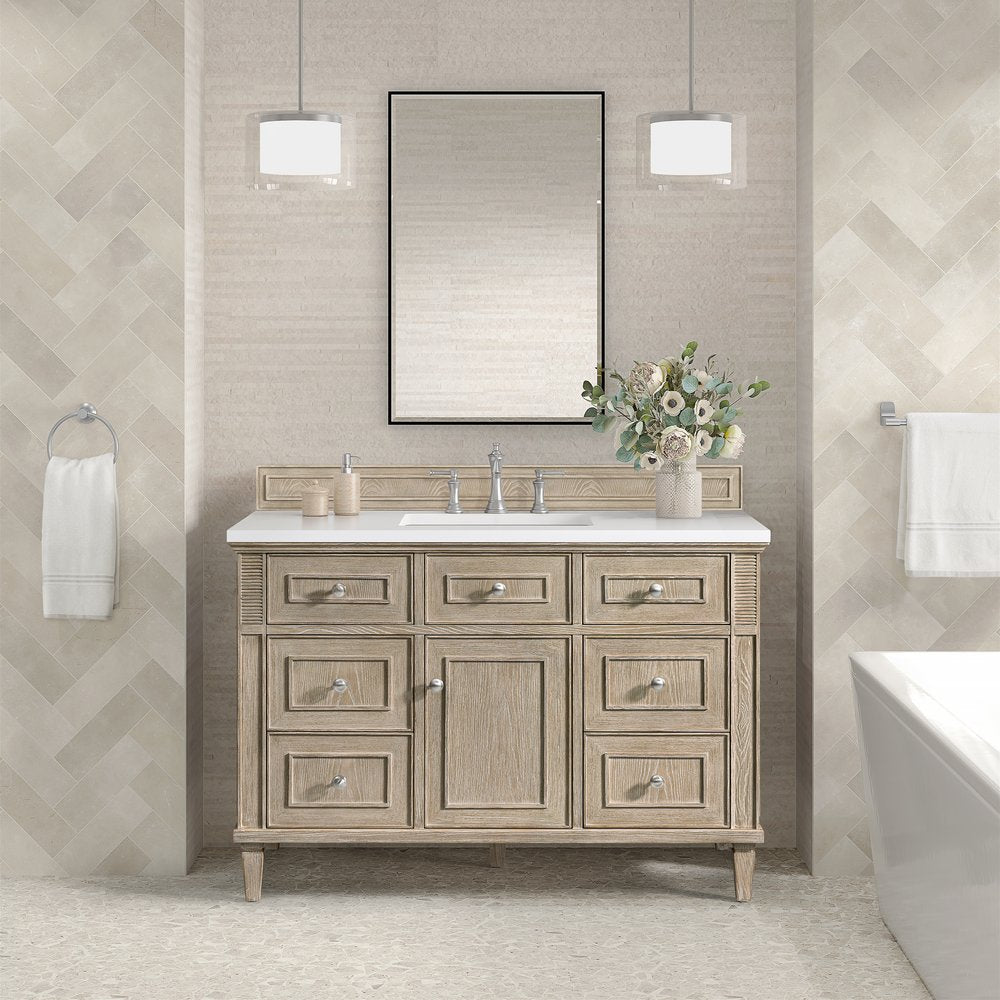 James Martin - Lorelai 48" Single Vanity, Whitewashed Oak w/ 3 CM White Zeus Silestone Top - 424-V48-WWO-3WZ view 3