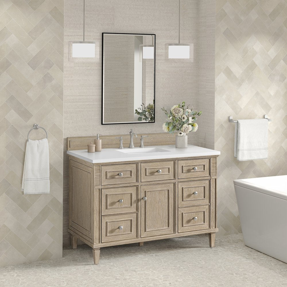 James Martin - Lorelai 48" Single Vanity, Whitewashed Oak w/ 3 CM White Zeus Silestone Top - 424-V48-WWO-3WZ view 4