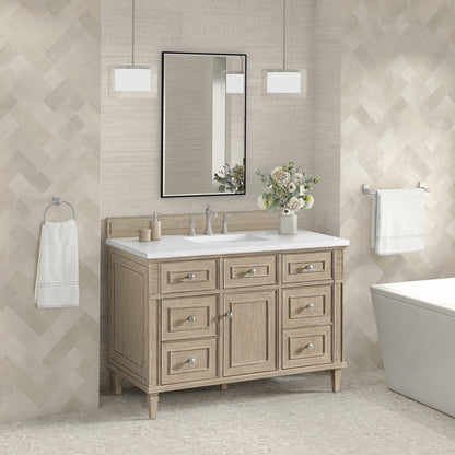 James Martin - Lorelai 48" Single Vanity, Whitewashed Oak w/ 3 CM White Zeus Silestone Top - 424-V48-WWO-3WZ view 4