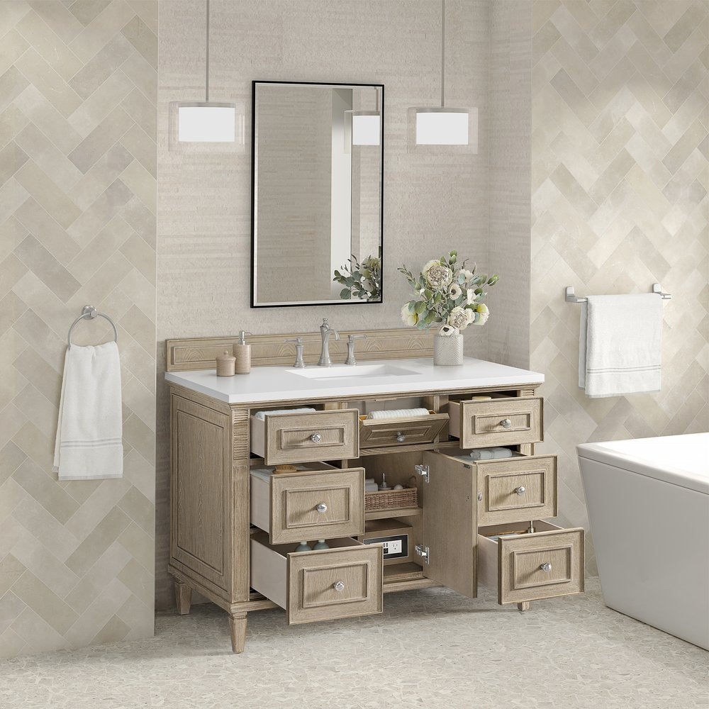 James Martin - Lorelai 48" Single Vanity, Whitewashed Oak w/ 3 CM White Zeus Silestone Top - 424-V48-WWO-3WZ view 5