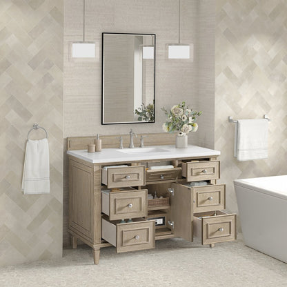 James Martin - Lorelai 48" Single Vanity, Whitewashed Oak w/ 3 CM White Zeus Silestone Top - 424-V48-WWO-3WZ view 5