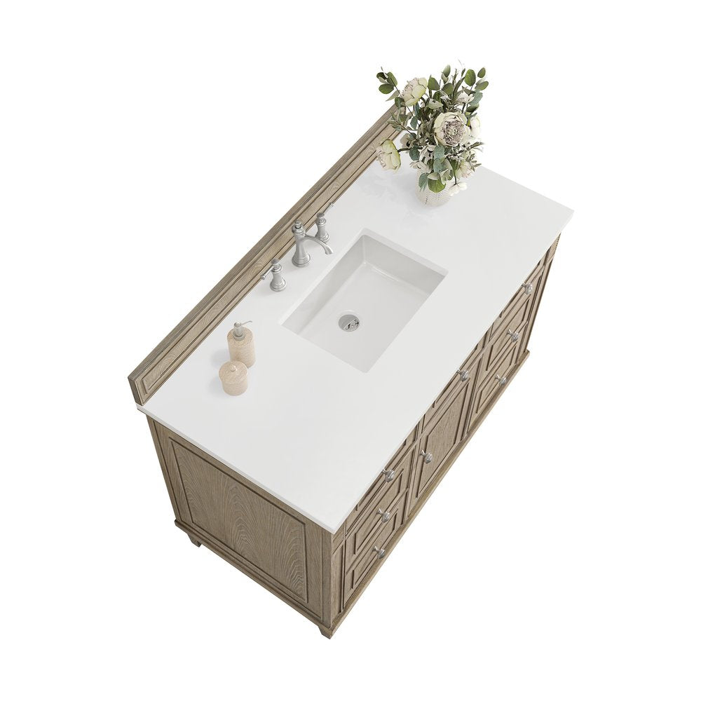 James Martin - Lorelai 48" Single Vanity, Whitewashed Oak w/ 3 CM White Zeus Silestone Top - 424-V48-WWO-3WZ view 7