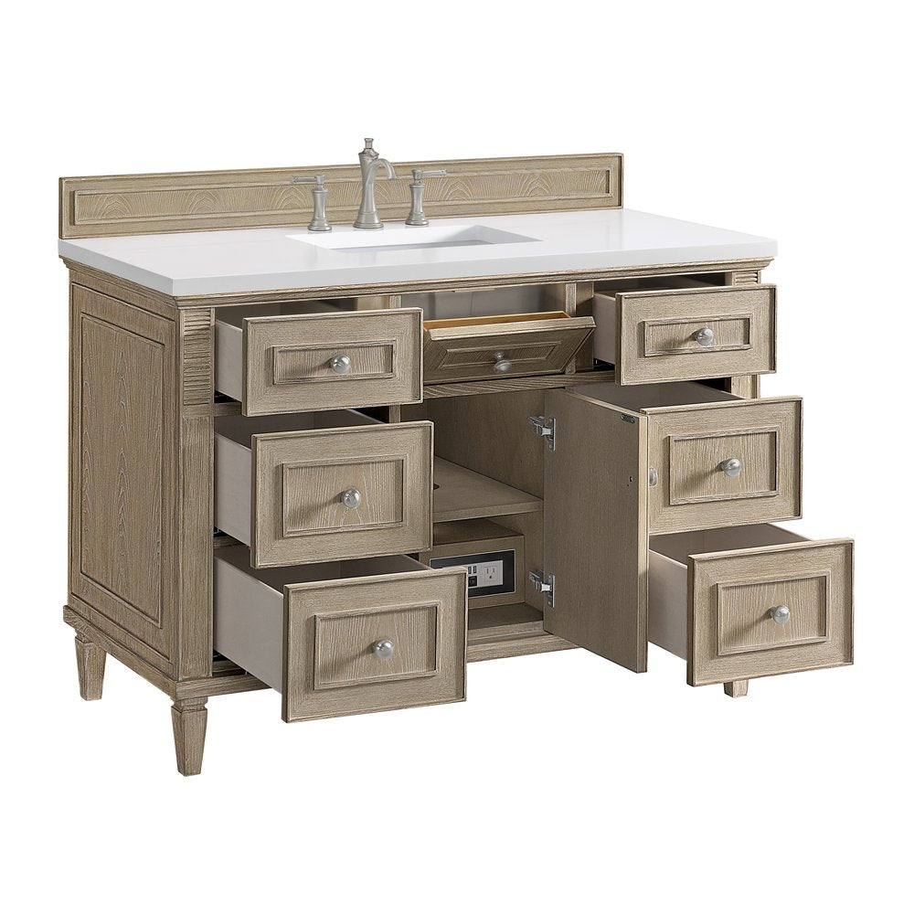 James Martin - Lorelai 48" Single Vanity, Whitewashed Oak w/ 3 CM White Zeus Silestone Top - 424-V48-WWO-3WZ view 9