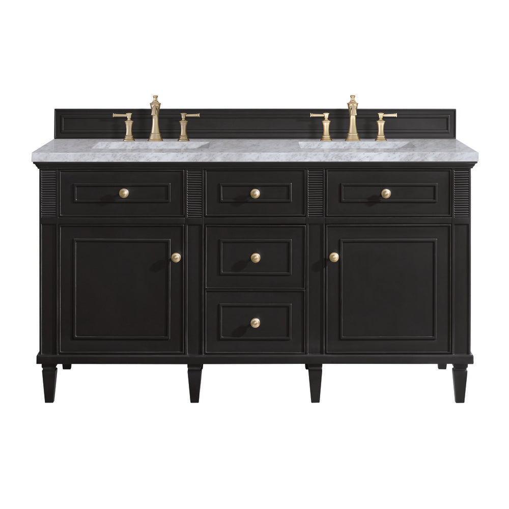 James Martin - Lorelai 60" Double Vanity, Black Onyx w/ 3 CM Carrara White Marble Top - 424-V60D-BKO-3CAR view 1