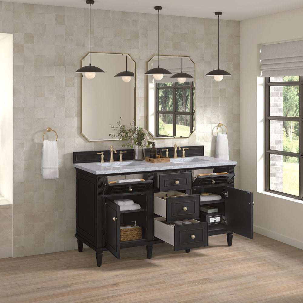 James Martin - Lorelai 60" Double Vanity, Black Onyx w/ 3 CM Carrara White Marble Top - 424-V60D-BKO-3CAR view 5