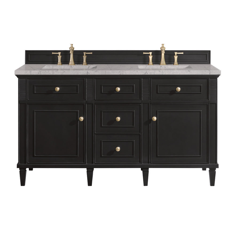 James Martin - Lorelai 60" Double Vanity, Black Onyx w/ 3 CM Eternal Jasmine Pearl Silestone Top - 424-V60D-BKO-3EJP view 1