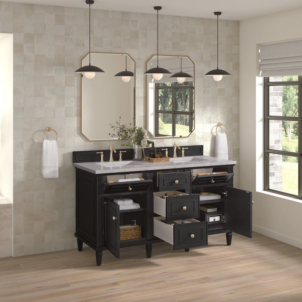 James Martin - Lorelai 60" Double Vanity, Black Onyx w/ 3 CM Eternal Jasmine Pearl Silestone Top - 424-V60D-BKO-3EJP view 5