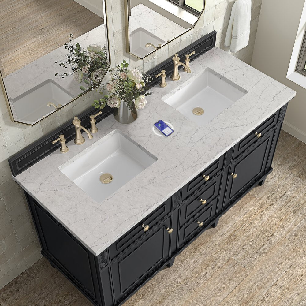 James Martin - Lorelai 60" Double Vanity, Black Onyx w/ 3 CM Eternal Jasmine Pearl Silestone Top w/FreePower Wireless Charger - 424-V60D-BKO-FEJP view 8