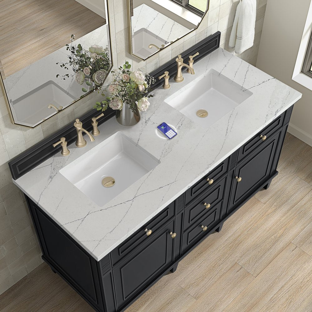 James Martin - Lorelai 60" Double Vanity, Black Onyx w/ 3 CM Ethereal Noctis Silestone Top w/FreePower Wireless Charger - 424-V60D-BKO-FENC view 8