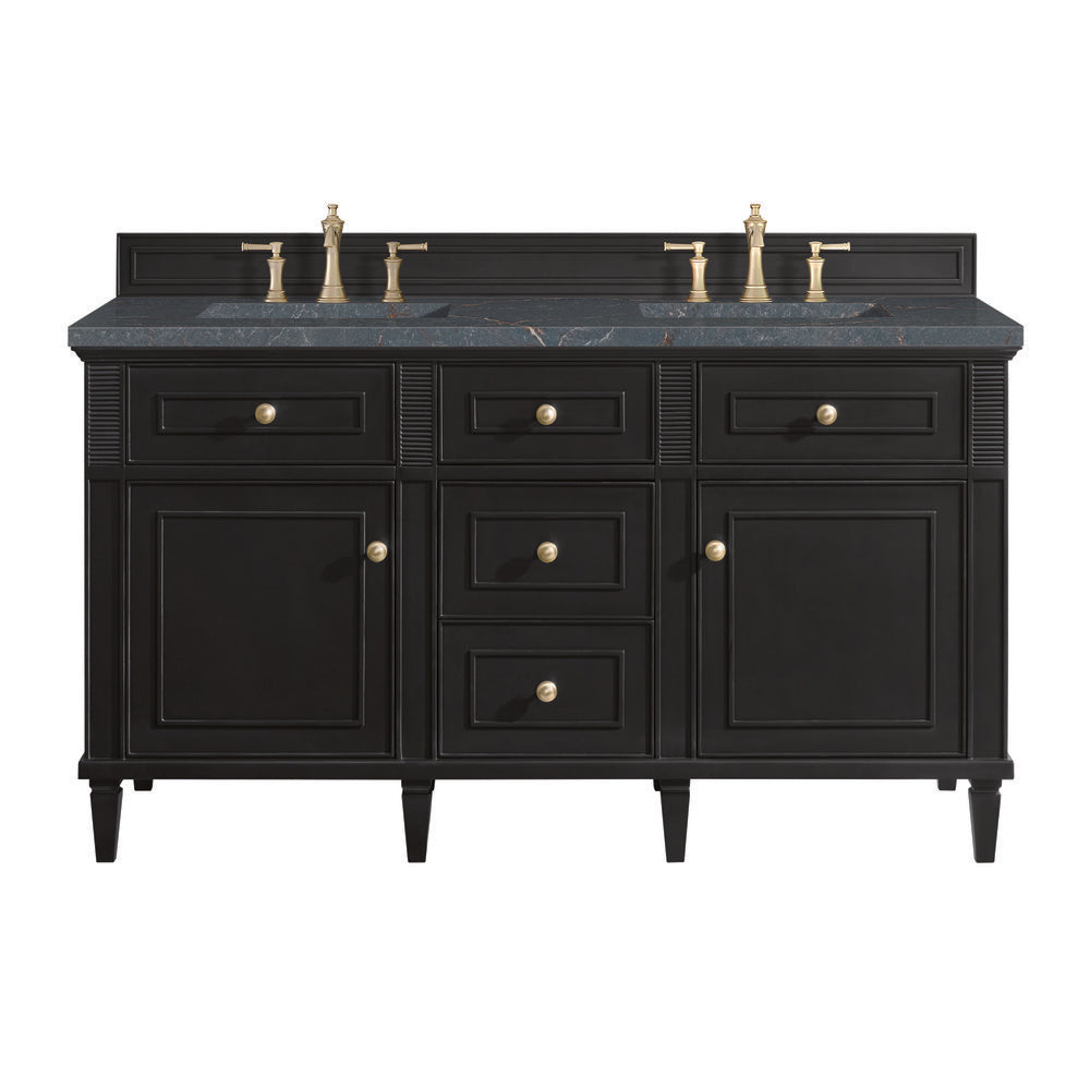James Martin - Lorelai 60" Double Vanity, Black Onyx w/ 3 CM Parisien Bleu Silestone Top w/FreePower Wireless Charger - 424-V60D-BKO-FPBL view 1