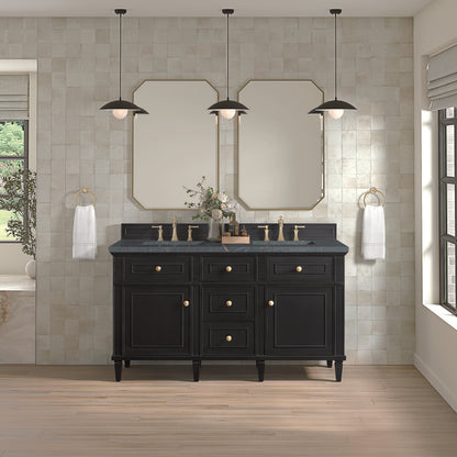 James Martin - Lorelai 60" Double Vanity, Black Onyx w/ 3 CM Parisien Bleu Silestone Top w/FreePower Wireless Charger - 424-V60D-BKO-FPBL view 4