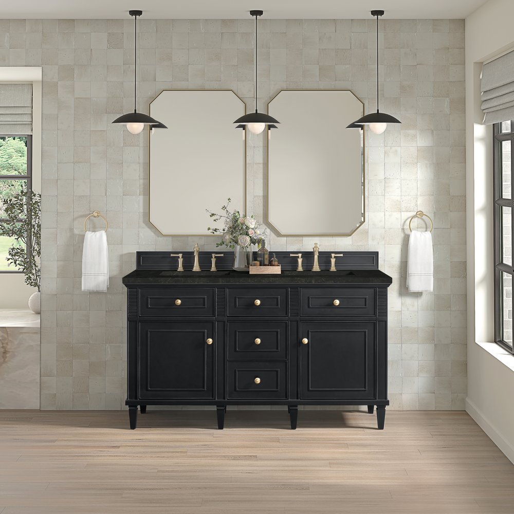 James Martin - Lorelai 60" Double Vanity, Black Onyx, w/ 3 CM Phantome Eclos Top - 424-V60D-BKO-3PHT view 3