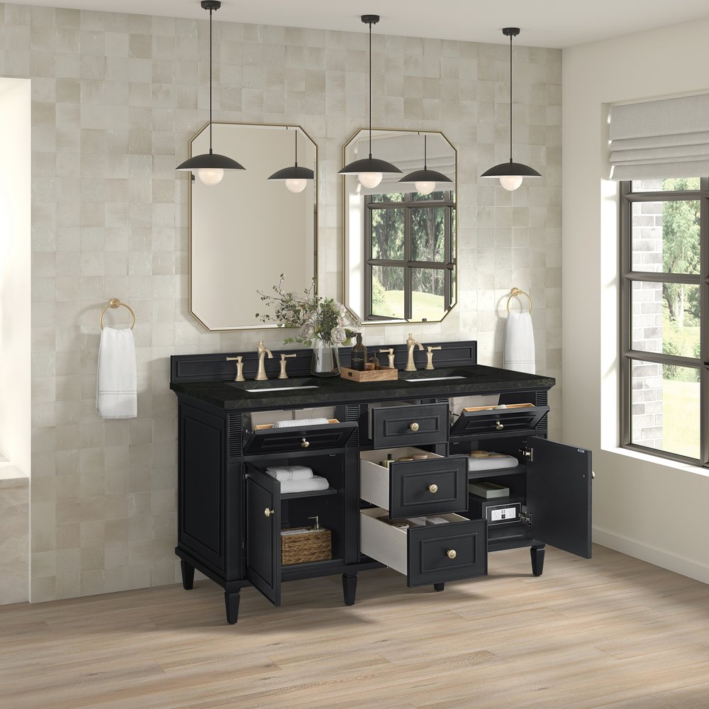 James Martin - Lorelai 60" Double Vanity, Black Onyx, w/ 3 CM Phantome Eclos Top - 424-V60D-BKO-3PHT view 5