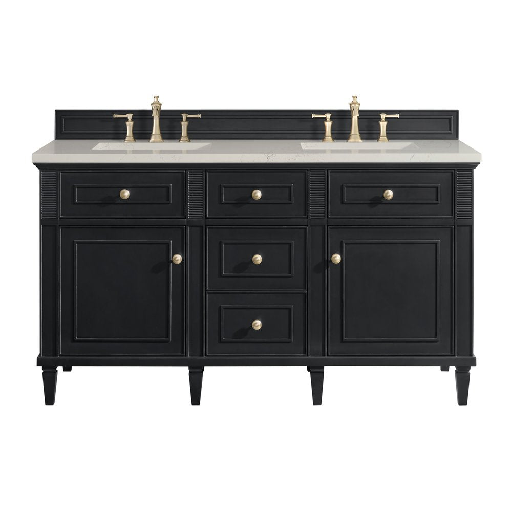 James Martin - Lorelai 60" Double Vanity, Black Onyx, w/ 3 CM Siberian Silestone Top w/FreePower Wireless Charger - 424-V60D-BKO-FSFR view 1