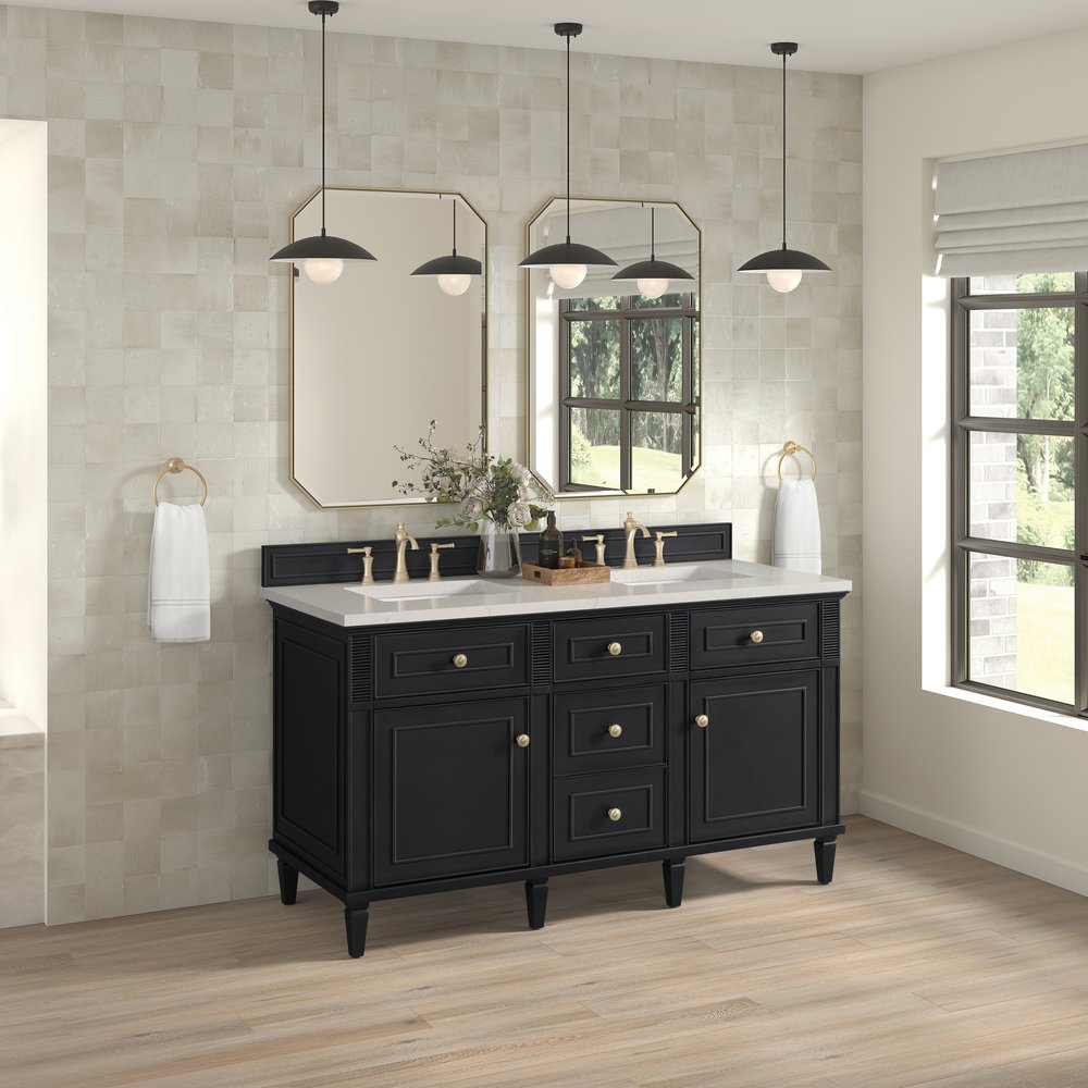 James Martin - Lorelai 60" Double Vanity, Black Onyx, w/ 3 CM Siberian Silestone Top w/FreePower Wireless Charger - 424-V60D-BKO-FSFR view 4