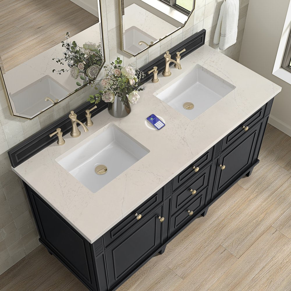 James Martin - Lorelai 60" Double Vanity, Black Onyx, w/ 3 CM Siberian Silestone Top w/FreePower Wireless Charger - 424-V60D-BKO-FSFR view 7