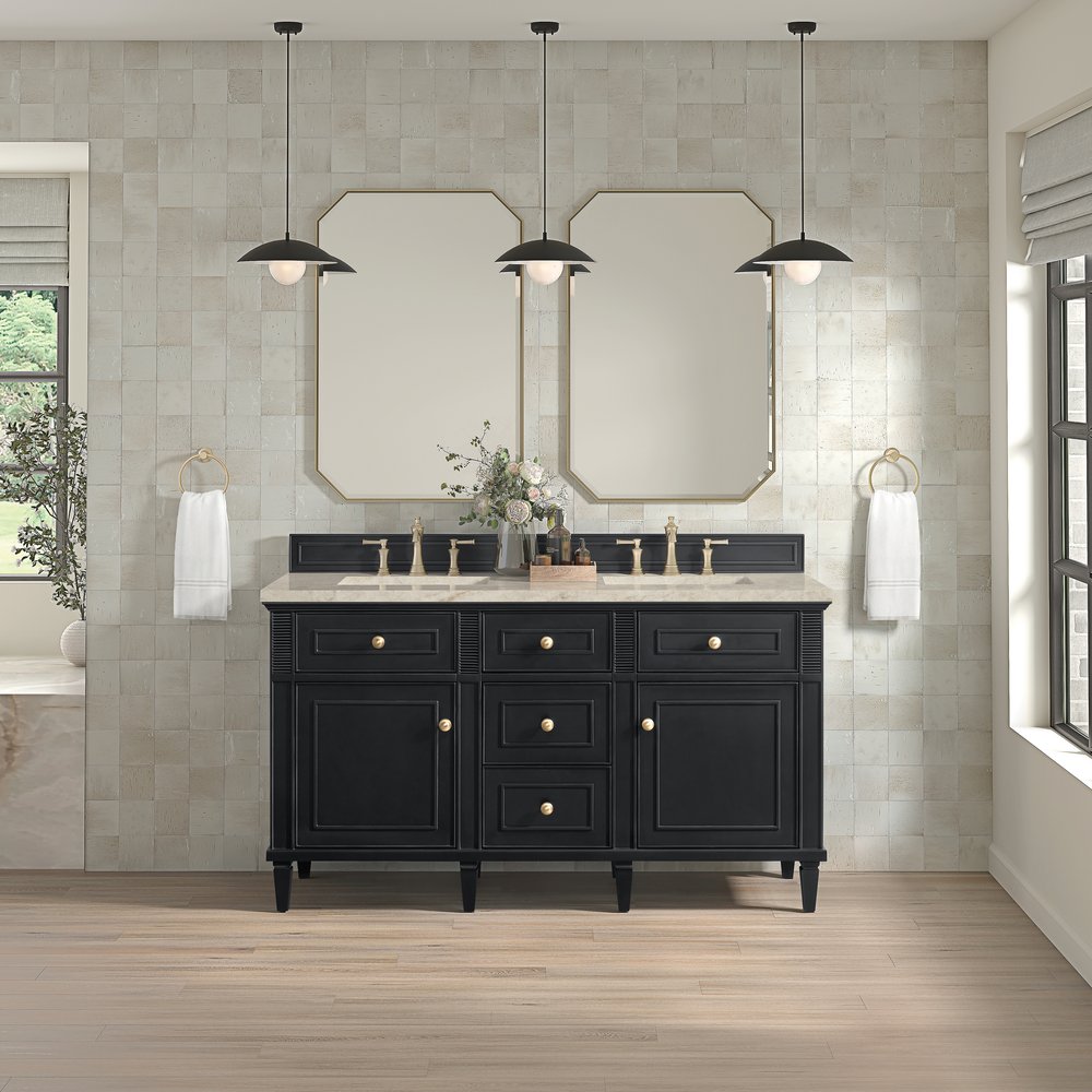 James Martin - Lorelai 60" Double Vanity, Black Onyx, w/ 3 CM Tajnar Eclos Top w/FreePower Wireless Charger - 424-V60D-BKO-FTJR view 3