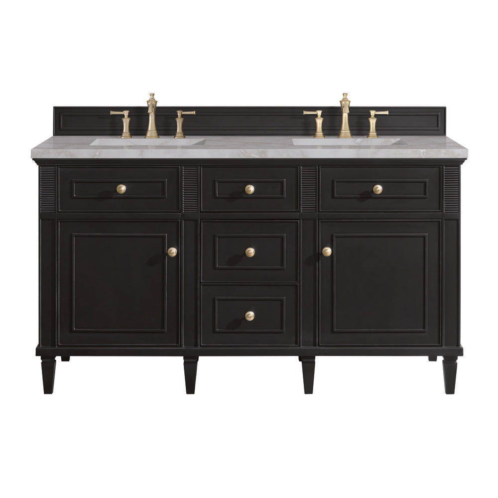 James Martin - Lorelai 60" Double Vanity, Black Onyx w/ 3 CM Victorian Silver Silestone Top - 424-V60D-BKO-3VSL view 1