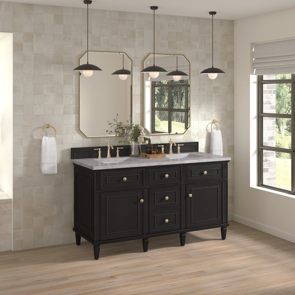 James Martin - Lorelai 60" Double Vanity, Black Onyx w/ 3 CM Victorian Silver Silestone Top - 424-V60D-BKO-3VSL view 4