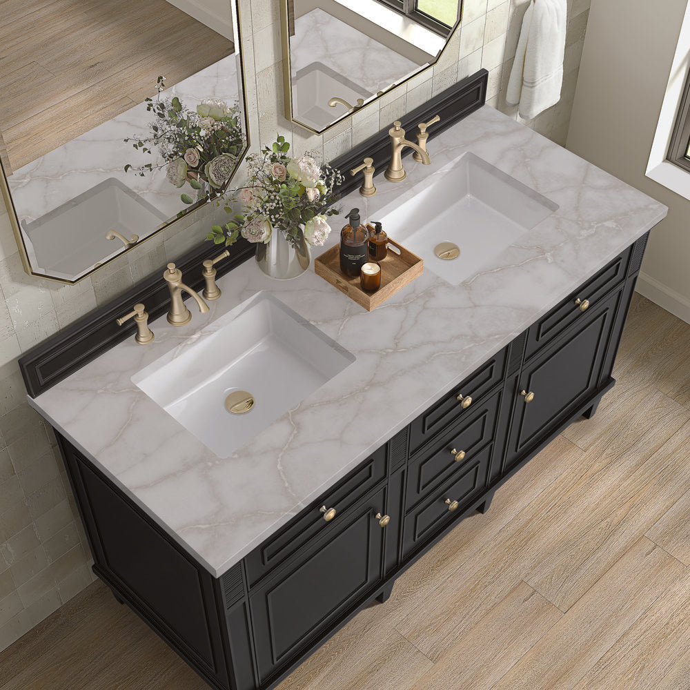 James Martin - Lorelai 60" Double Vanity, Black Onyx w/ 3 CM Victorian Silver Silestone Top - 424-V60D-BKO-3VSL view 7