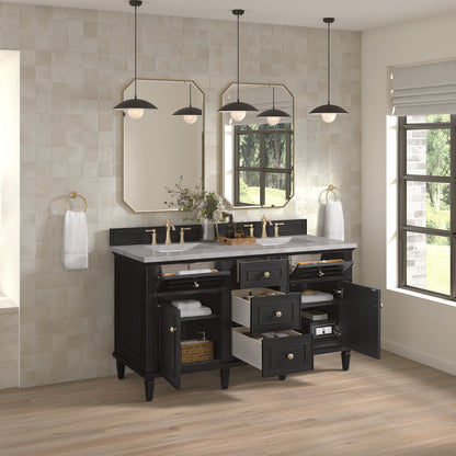 James Martin - Lorelai 60" Double Vanity, Black Onyx w/ 3 CM Victorian Silver Silestone Top w/FreePower Wireless Charger - 424-V60D-BKO-FVSL view 6
