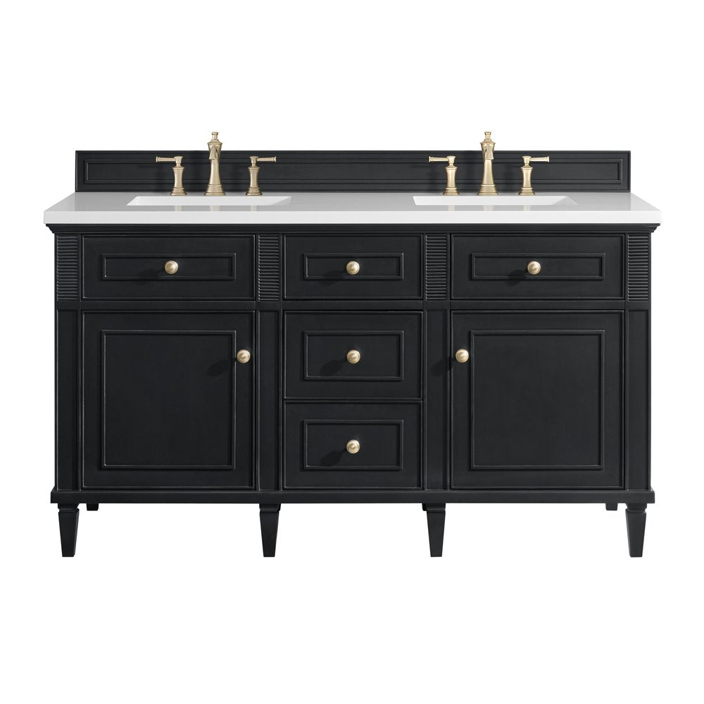 James Martin - Lorelai 60" Double Vanity, Black Onyx w/ 3 CM White Zeus Silestone Top - 424-V60D-BKO-3WZ view 1