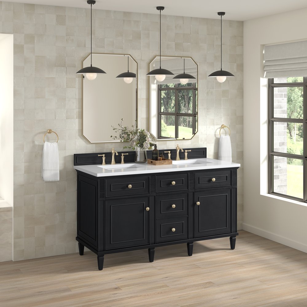 James Martin - Lorelai 60" Double Vanity, Black Onyx w/ 3 CM White Zeus Silestone Top - 424-V60D-BKO-3WZ view 4