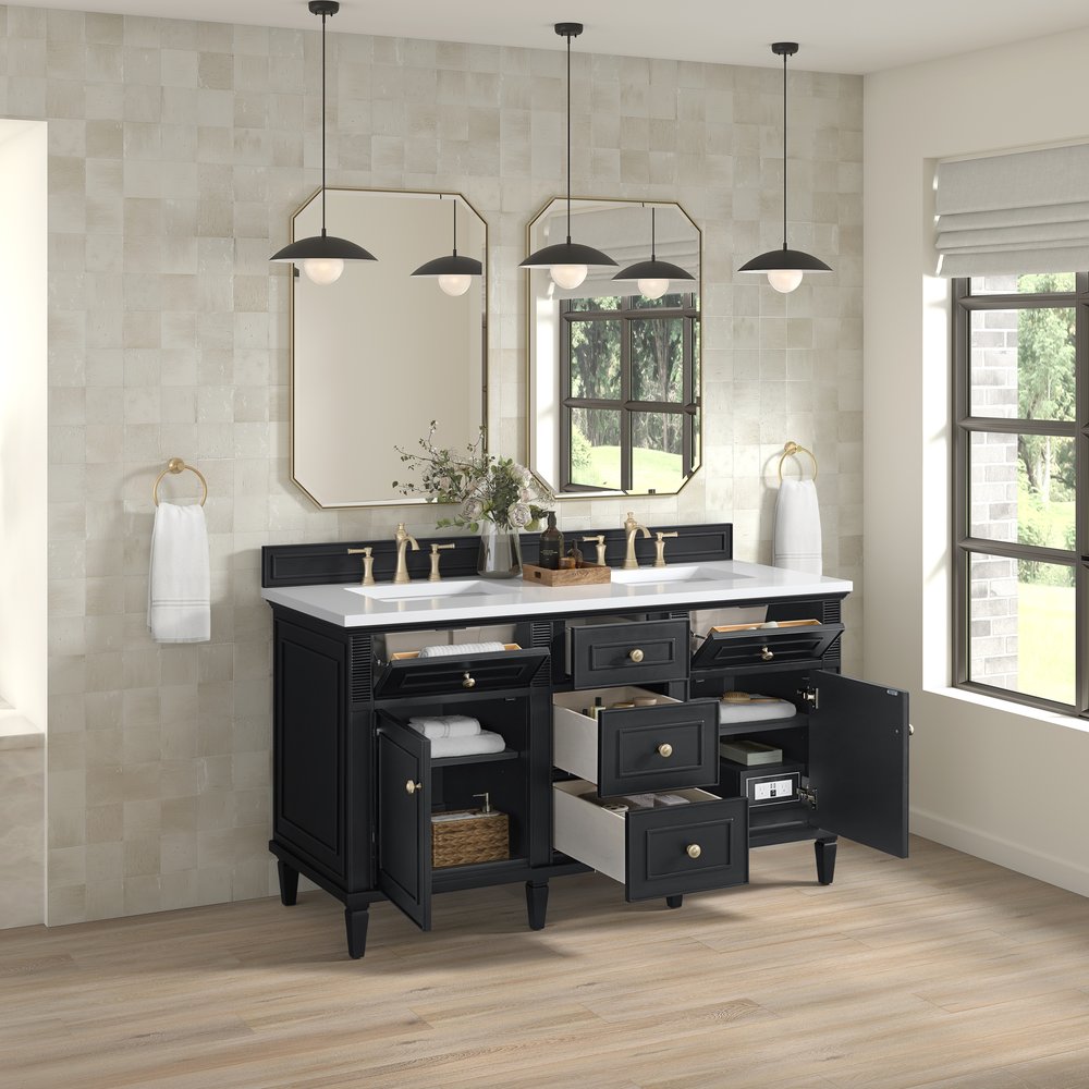 James Martin - Lorelai 60" Double Vanity, Black Onyx w/ 3 CM White Zeus Silestone Top - 424-V60D-BKO-3WZ view 5