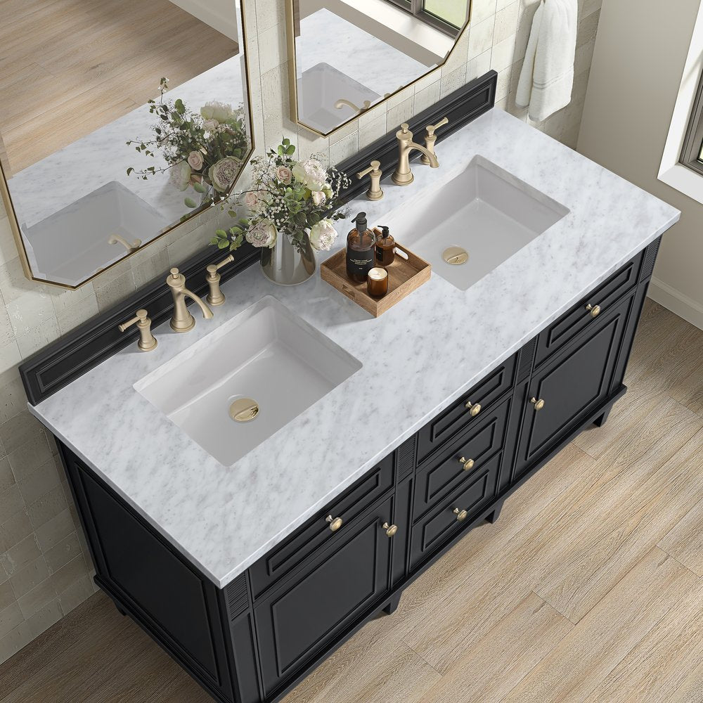 James Martin - Lorelai 60" Double Vanity, Black Onyx w/ 3 CM White Zeus Silestone Top - 424-V60D-BKO-3WZ view 7