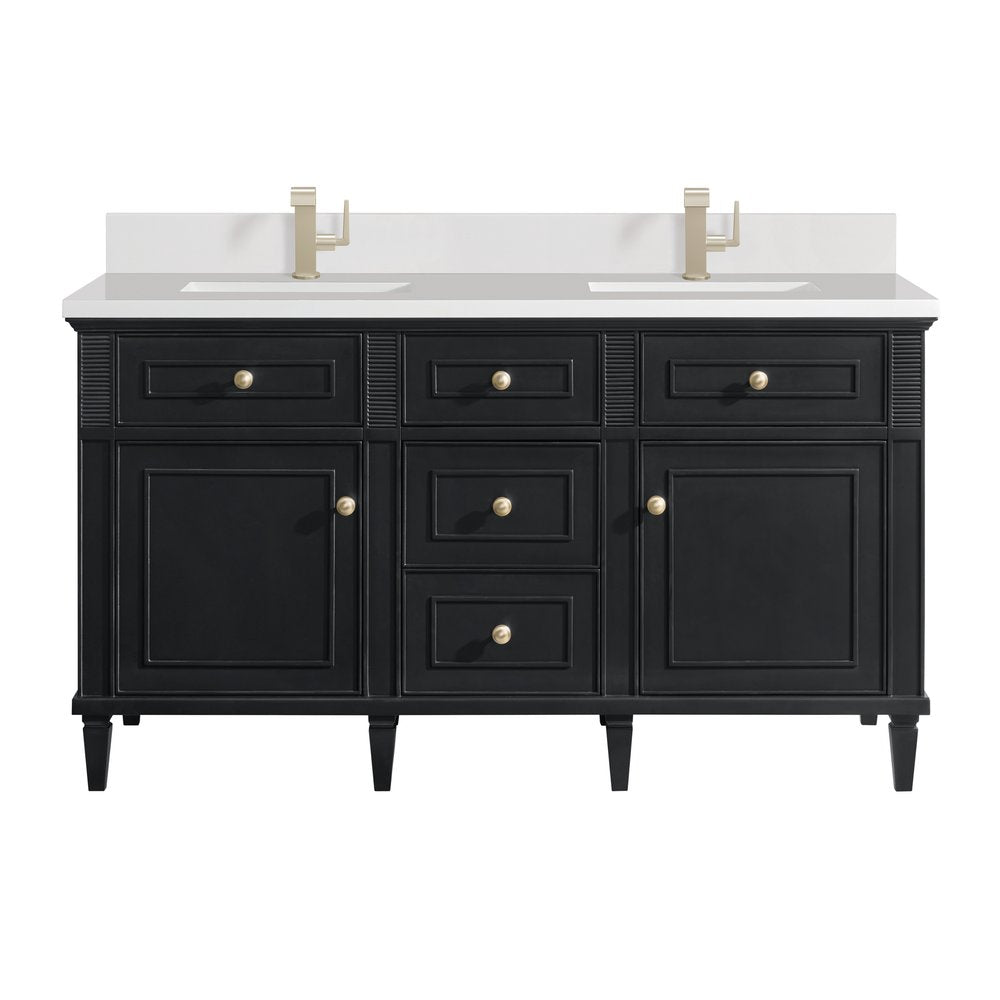 James Martin - Lorelai 60" Double Vanity, Black Onyx w/ Single Hole 3 CM White Zeus Silestone Top & Backsplash - 424-V60D-BKO-1WZ view 1