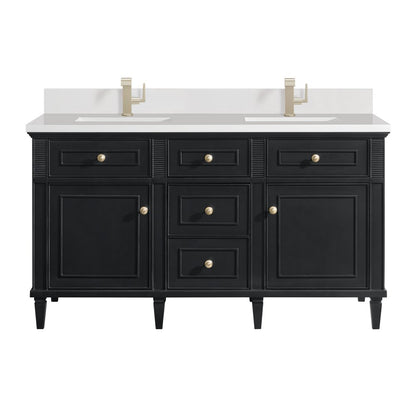 James Martin - Lorelai 60" Double Vanity, Black Onyx w/ Single Hole 3 CM White Zeus Silestone Top & Backsplash - 424-V60D-BKO-1WZ view 1