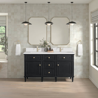 James Martin - Lorelai 60" Double Vanity, Black Onyx w/ Single Hole 3 CM White Zeus Silestone Top & Backsplash - 424-V60D-BKO-1WZ view 2