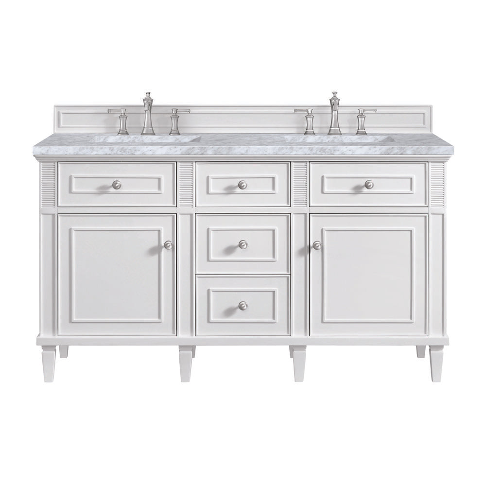 James Martin - Lorelai 60" Double Vanity, Bright White w/ 3 CM Carrara White Marble Top - 424-V60D-BW-3CAR view 1