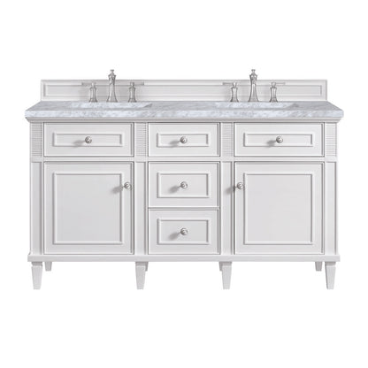 James Martin - Lorelai 60" Double Vanity, Bright White w/ 3 CM Carrara White Marble Top - 424-V60D-BW-3CAR view 1