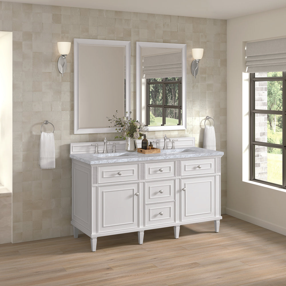 James Martin - Lorelai 60" Double Vanity, Bright White w/ 3 CM Carrara White Marble Top - 424-V60D-BW-3CAR view 5